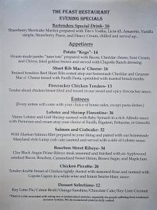 Feast Dinner Specials 8-17-25