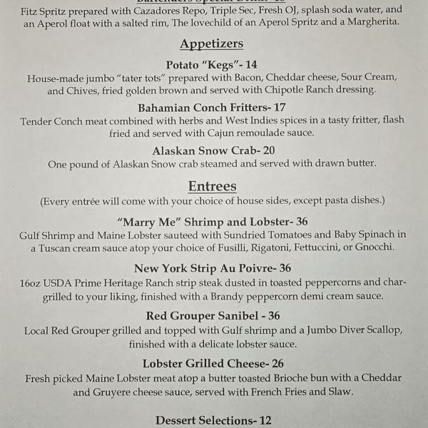 Example of The Feast Evening Specials 8 11 25