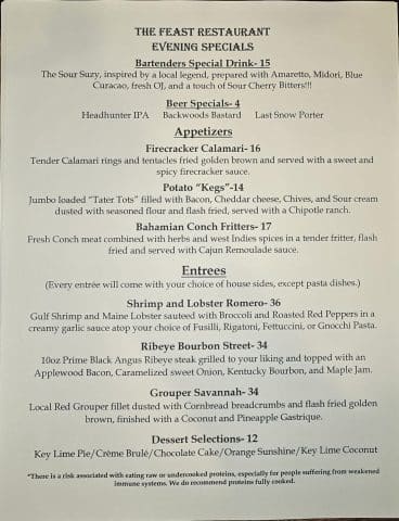 The Feast Dinner Specials Thursday 8 7 25