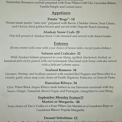 Monday evening specials 9 8 25 the feast