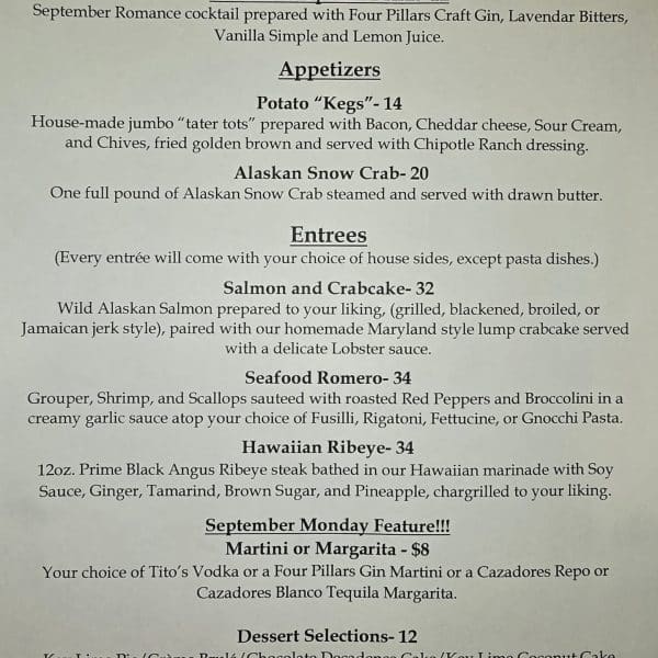 Monday evening specials 9 8 25 the feast